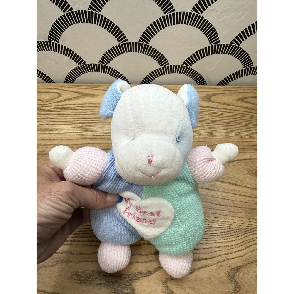 VTG Carters My Best Friend Puppy Dog Colorblock Waffle Terry Baby Plush Toy
